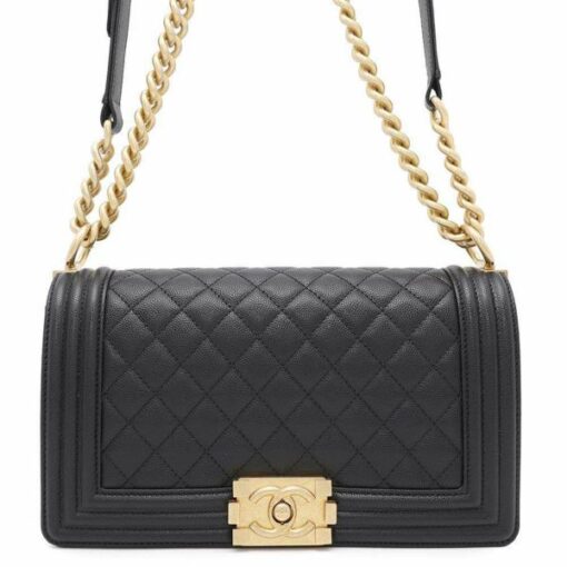 シャネル チェーンショルダーバッグ ココマーク ボーイシャネル キャビアスキン A67086 CHANEL 斜めがけ BOY CHANEL 黒